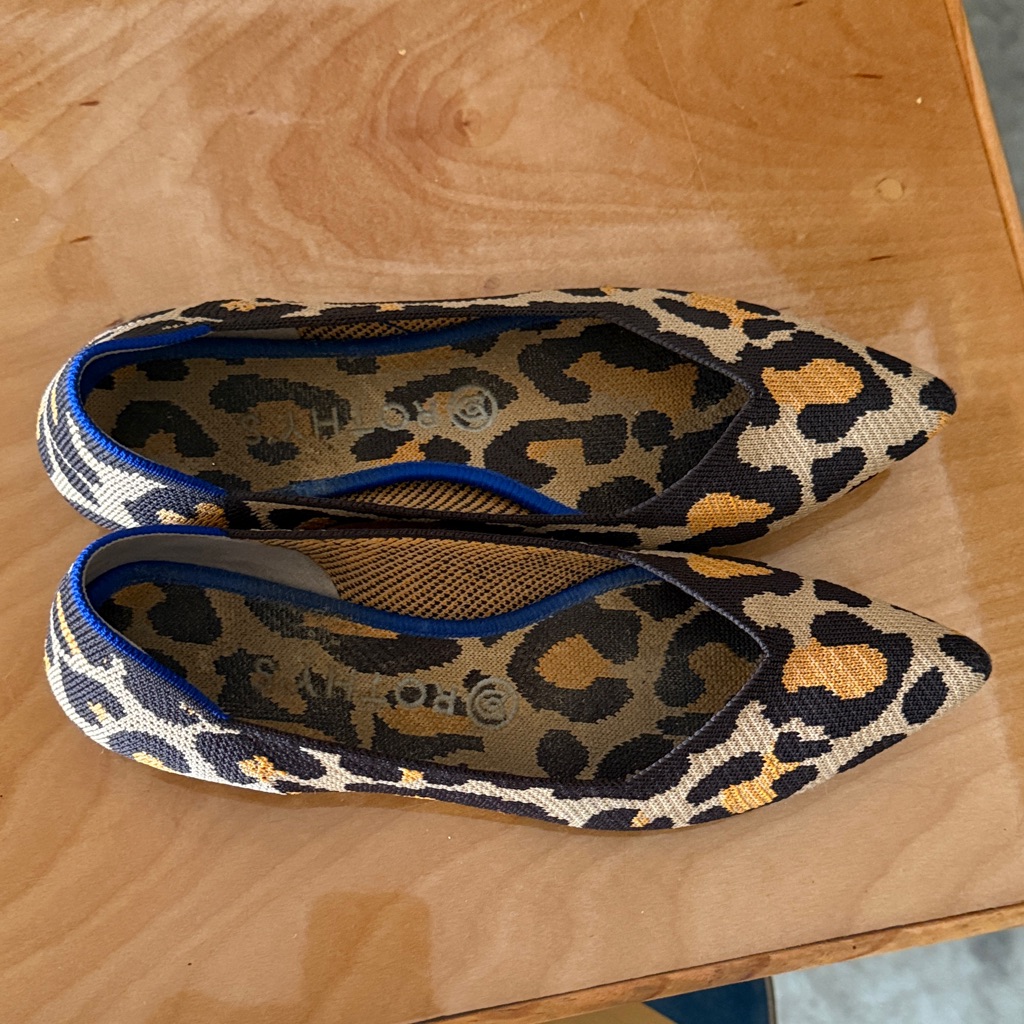 Rothy's Leopard Print Women's Flats With Blue Trim